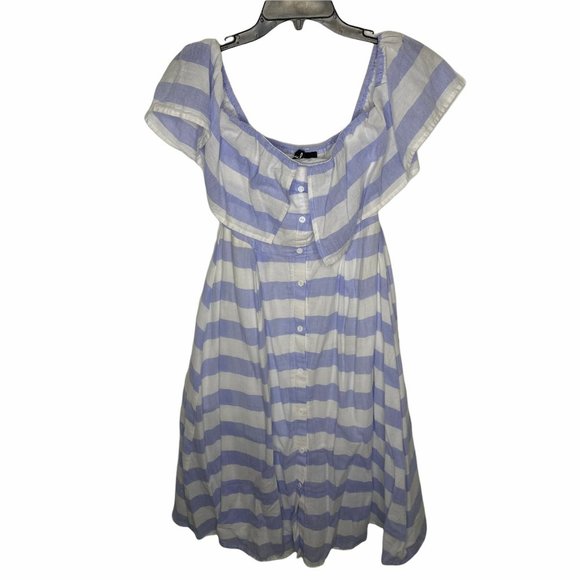 Lulu's Blue and White Striped Off-Shoulder Midi Dress - Picture 2 of 10